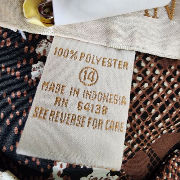 Vtg Jordan Womens Shirt Size 14 Button Brown Snake Skin Print Long Sleeve Retro - Picture 10 of 12